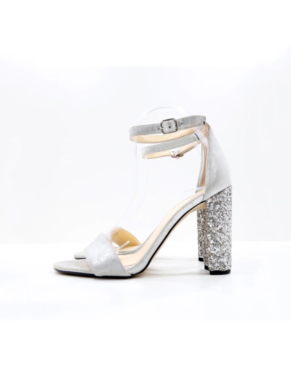 Ivanka Trump Emalyn Silver Leather 4" Block Heel Embellished Party Heels - 8